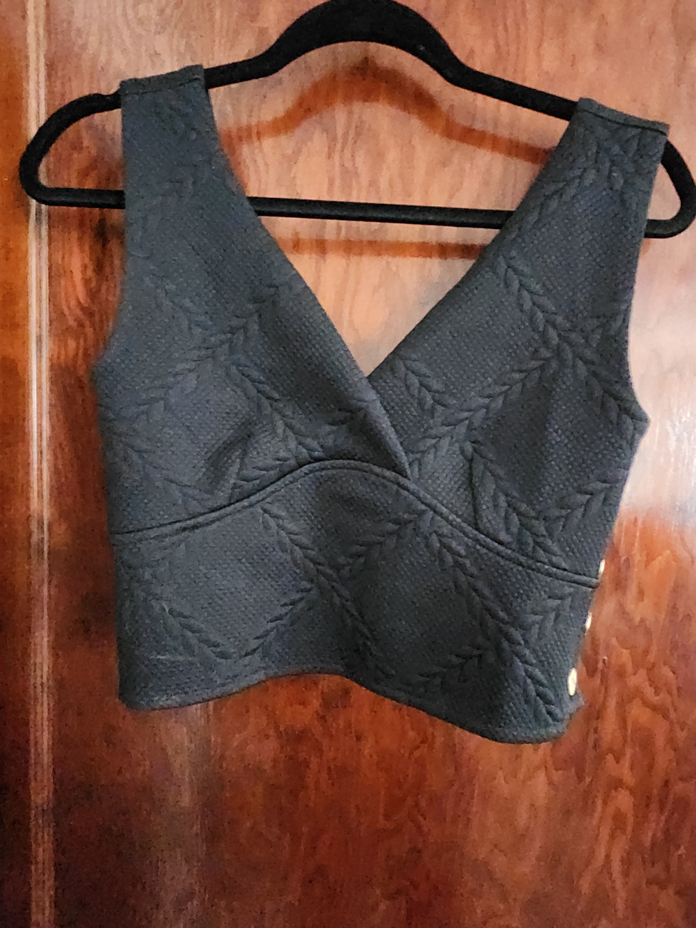 Anthropologie Maeve Quilted Button-Side V-Neck Crop Top Vest Black Small NWOT
